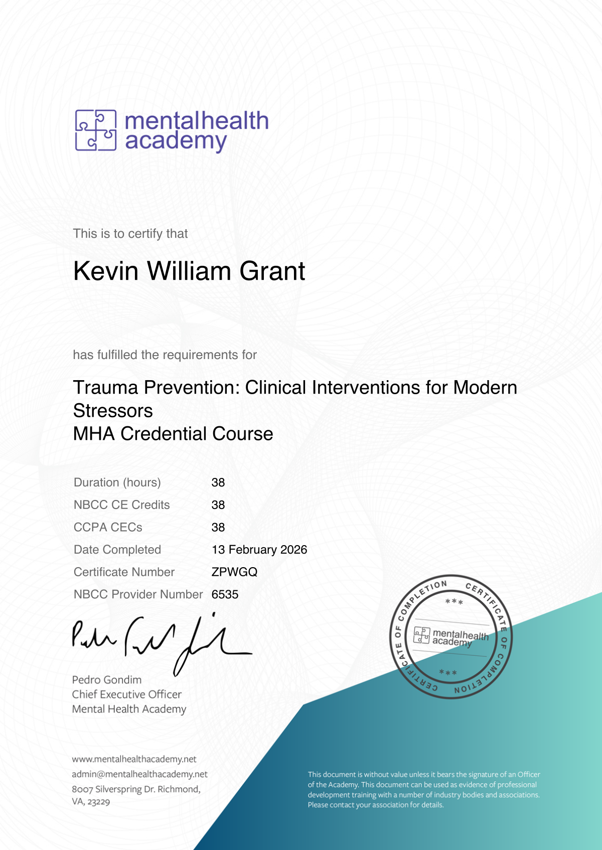 Certificate of Completion